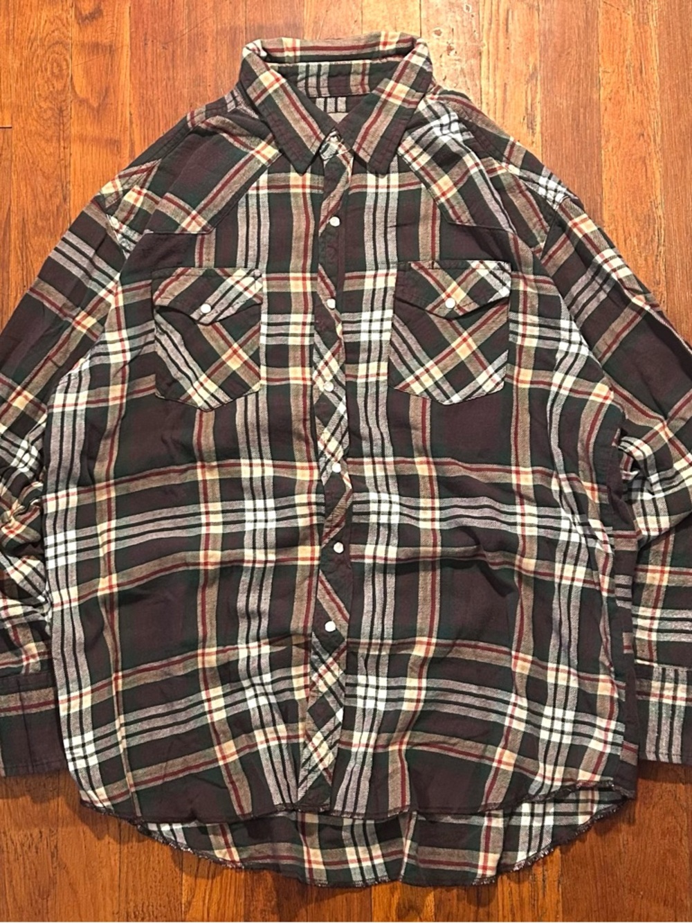 Vintage Wrangler ‘90s Pearl Snap Western Cowboy Plaid Button Down Shirt L